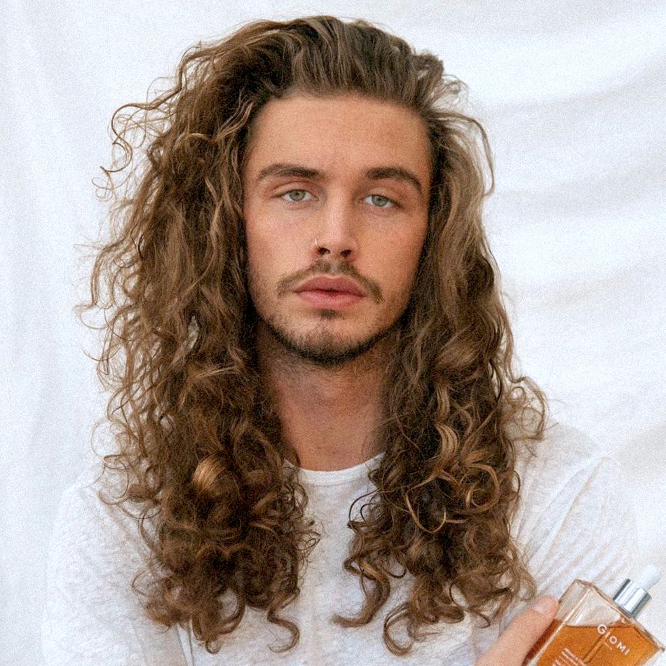 Long wavy curly hair men